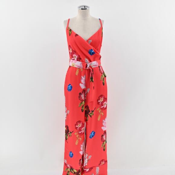 TED BAKER Jumpsuit Womens Size‎ S Piiper Wrap Belted Berry Sundae Red Floral - Picture 1 of 16